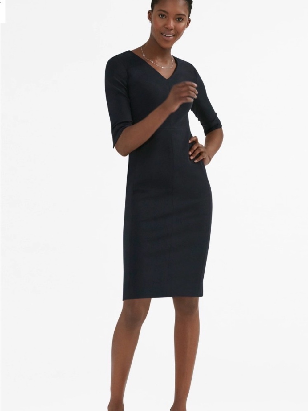 MM LaFleur Dark Blue V-Neck “Mona” Midi Sheath Dress- Size 14